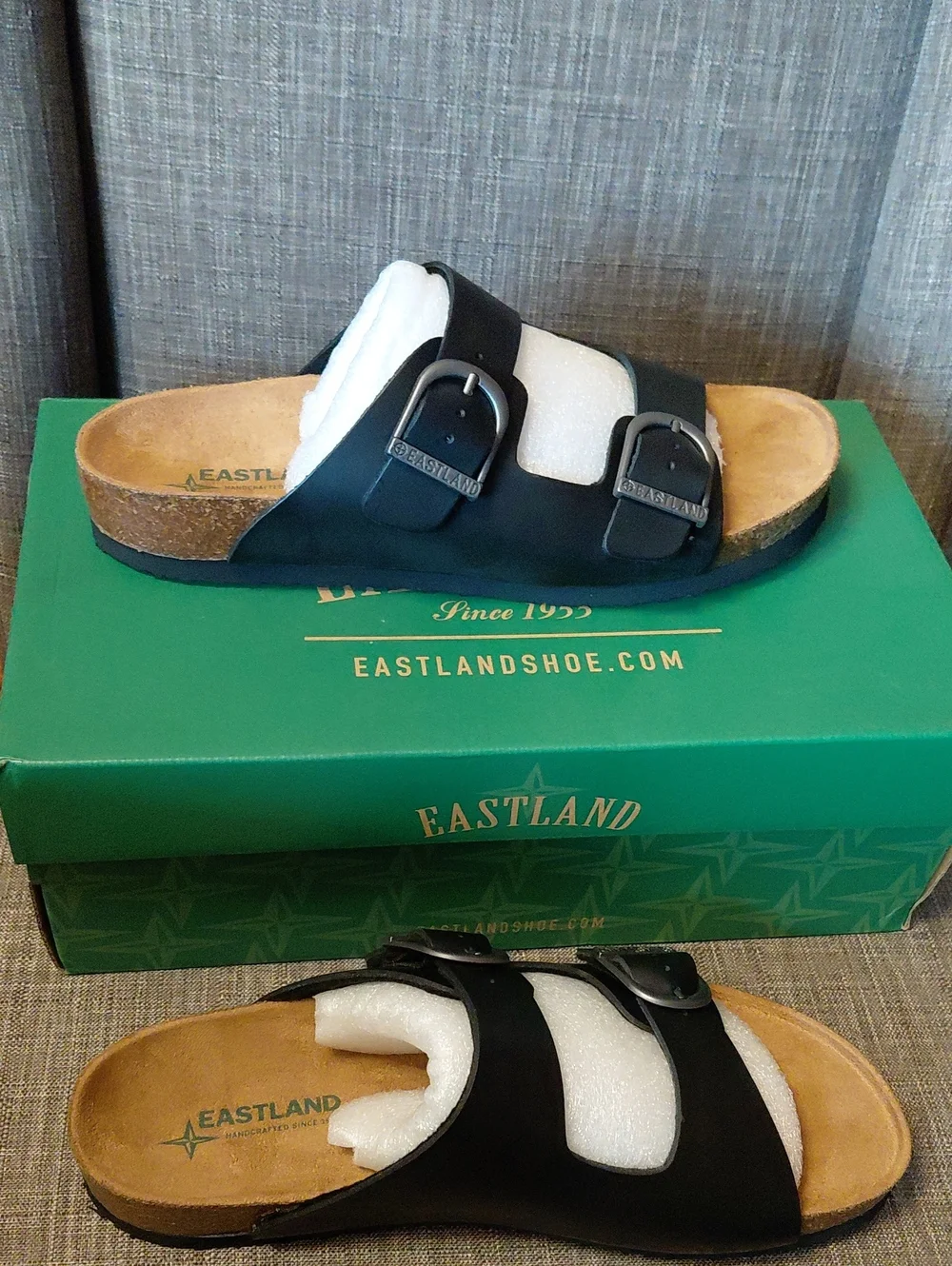 Eastland Men's Black Dual-Strap Buckle Slide Sandals Size 8